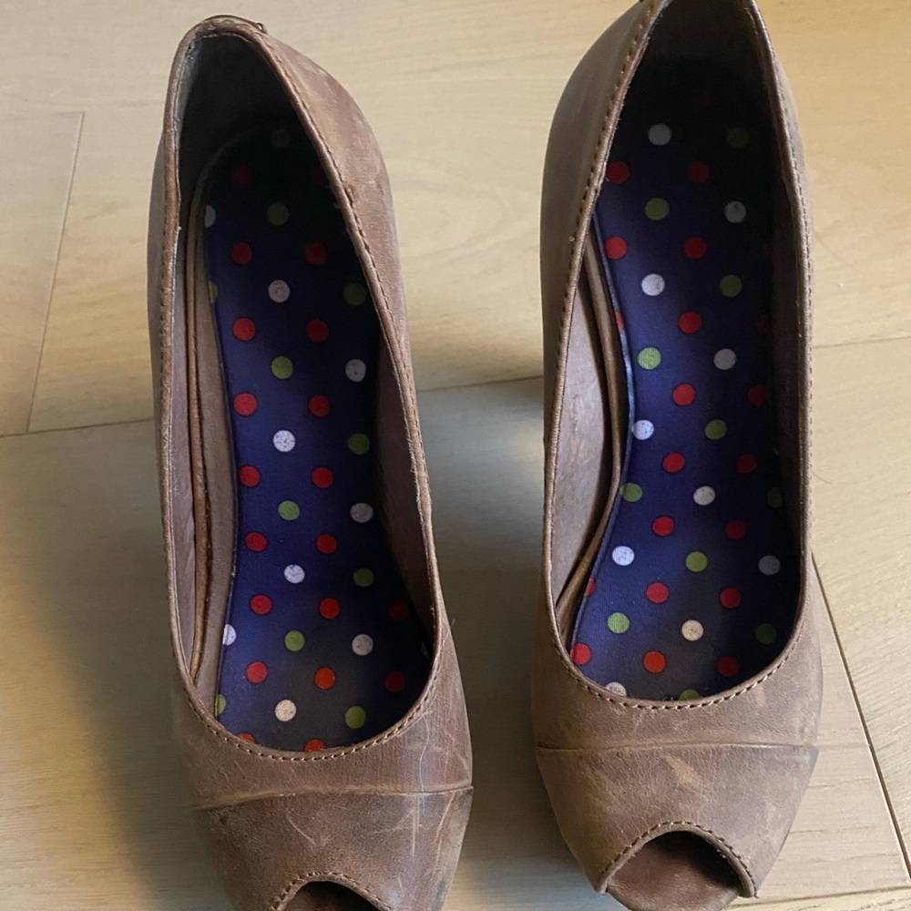 Diesel Tan Peep-Toe Heels